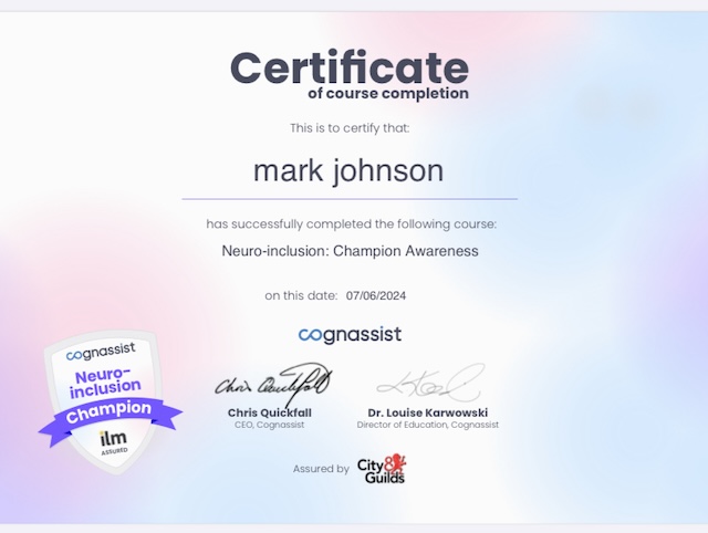 Neuroinclusion champion certificate - Cognassist 